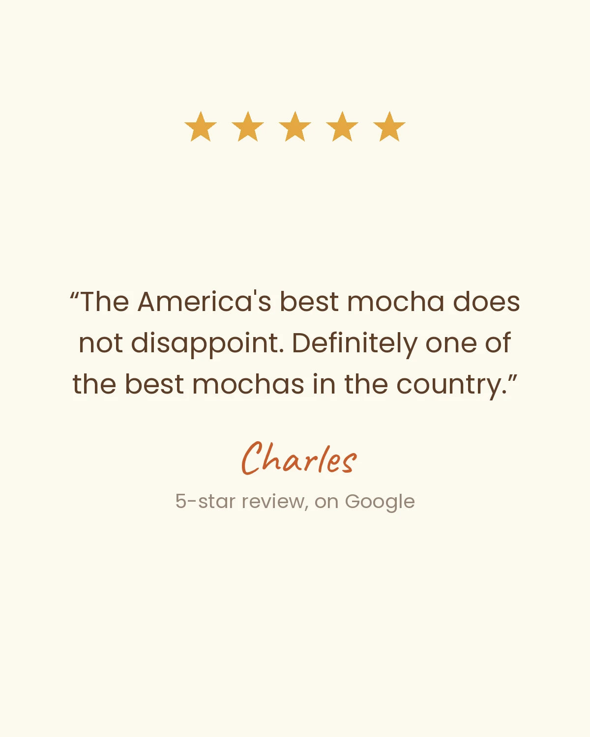 Five-star Google review of Pacific Bean Coffee by Charles